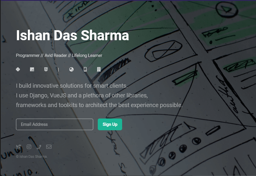 Screenshot of my landing page