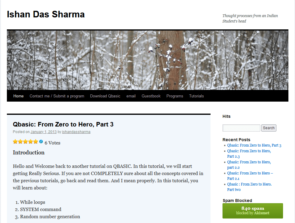 Screenshot of my first blog